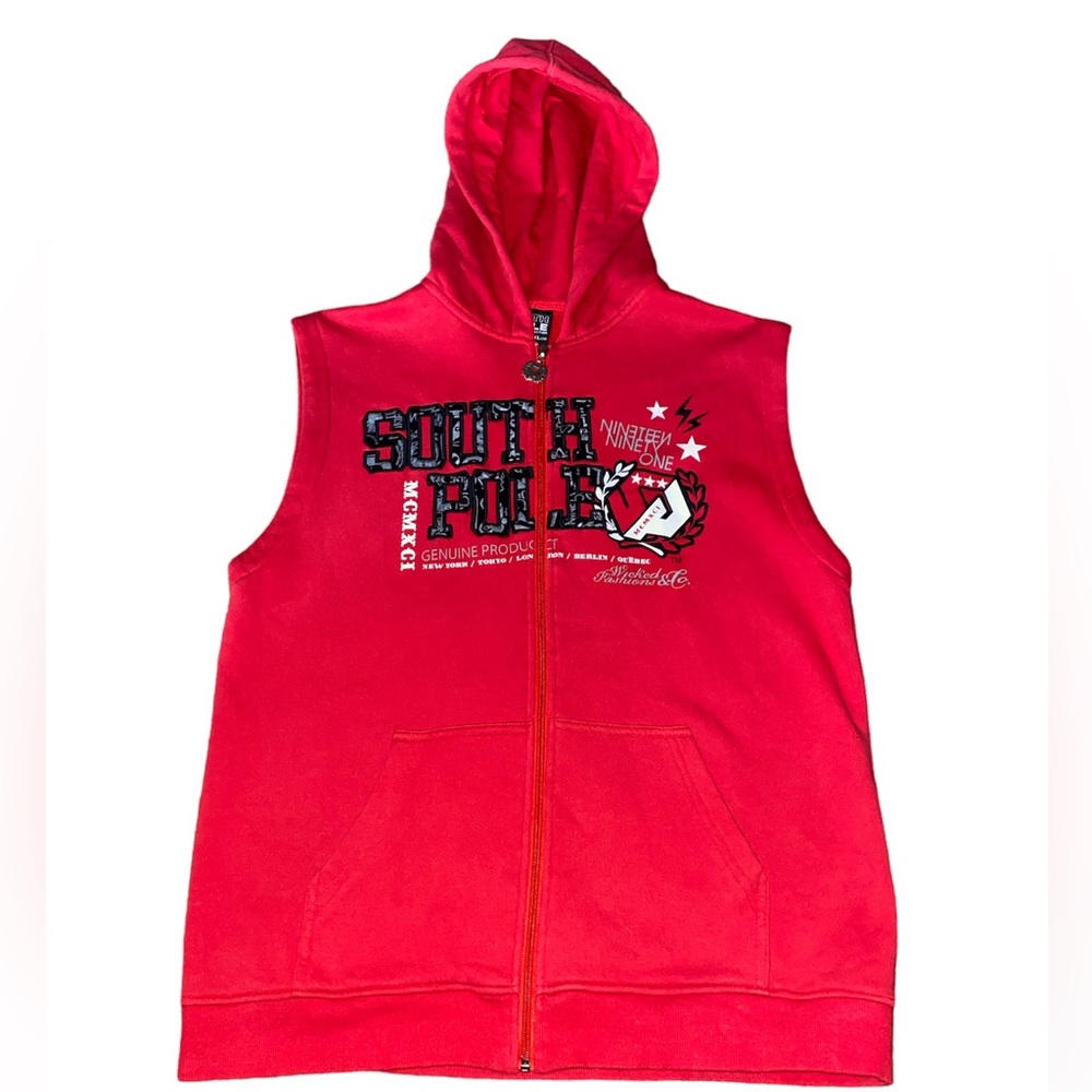 Southpole Mens Red Sleeveless Pockets Zippered Hoodie Size XL